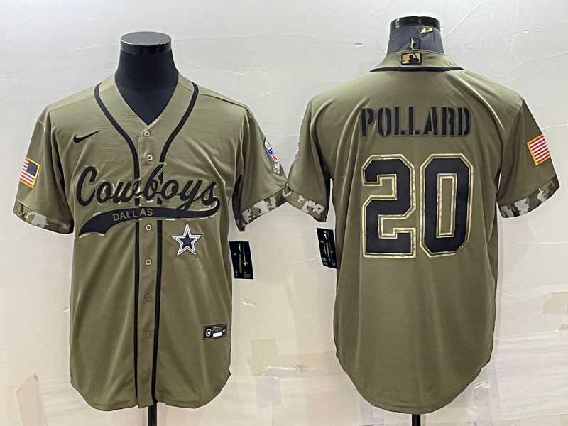 Men%27s Dallas Cowboys #20 Tony Pollard 2022 Olive Salute to Service Cool Base Stitched Baseball Jersey
